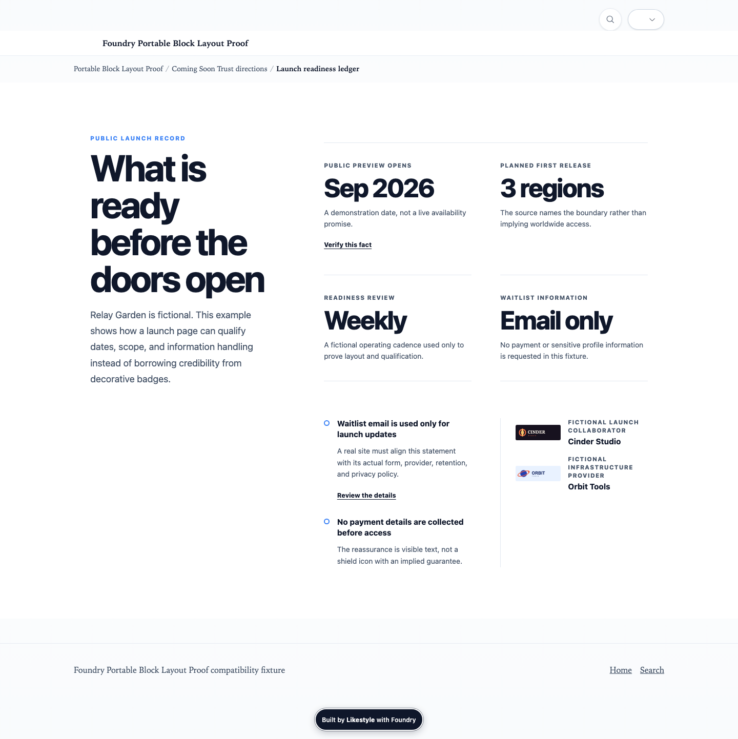 Launch & Coming Soon shown in Foundry visual evidence