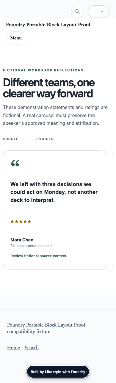 Testimonials Carousel Creative Range Demonstration evidence